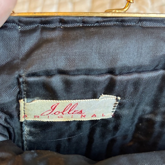 Vintage 1940’s Jolles Floral Needlepoint Black Clutch / purse - Picture 4 of 9